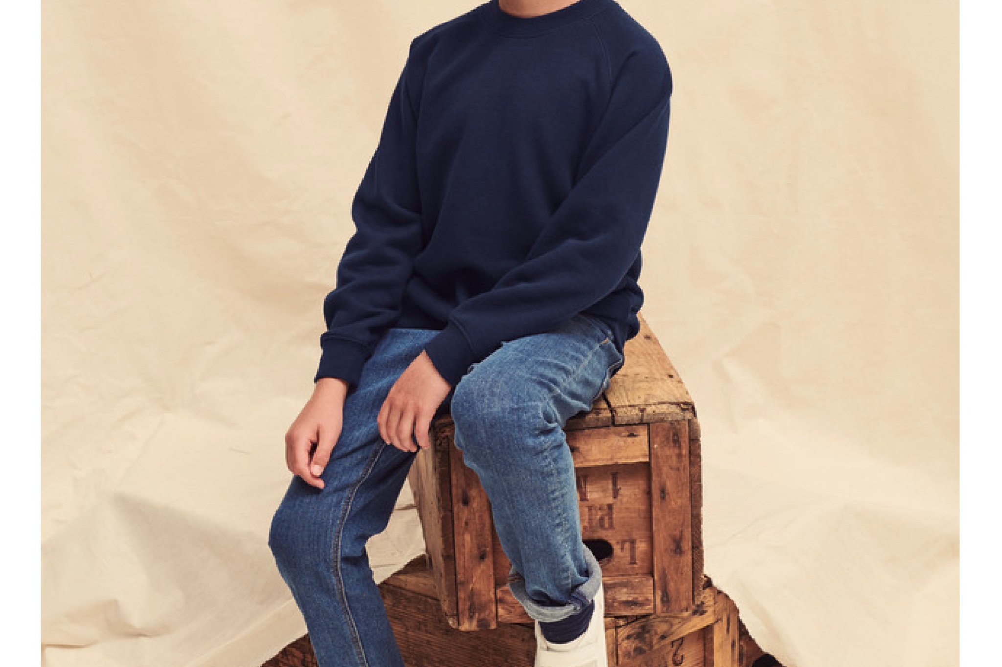 Felpa raglan bambino con fettuccia sul collo in single jersey e fascia in vita