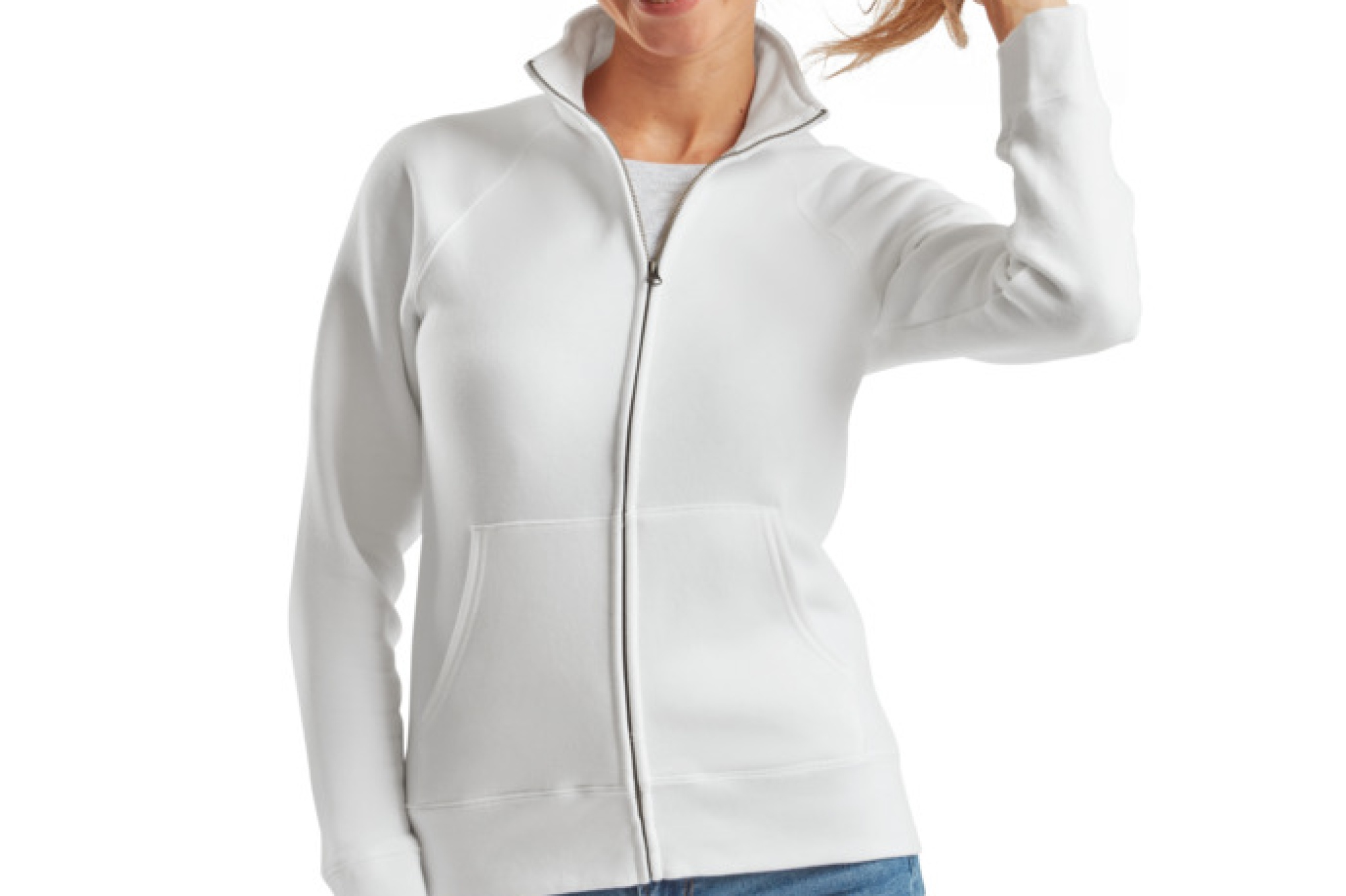 Felpa jacket donna, due tasche anteriori, taglio femminile con cuciture laterali sciancrate