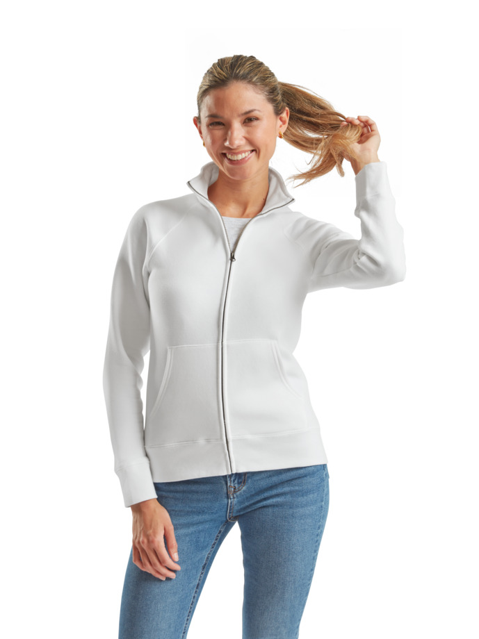 Felpa jacket donna, due tasche anteriori, taglio femminile con cuciture laterali sciancrate
