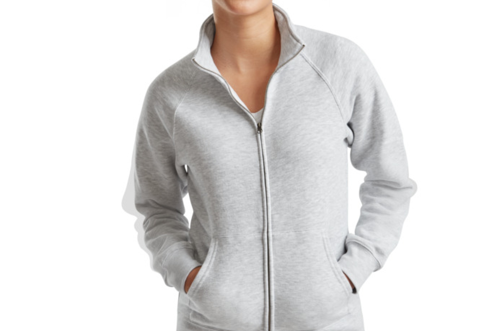 Felpa jacket donna, due tasche anteriori, taglio femminile con cuciture laterali sciancrate
