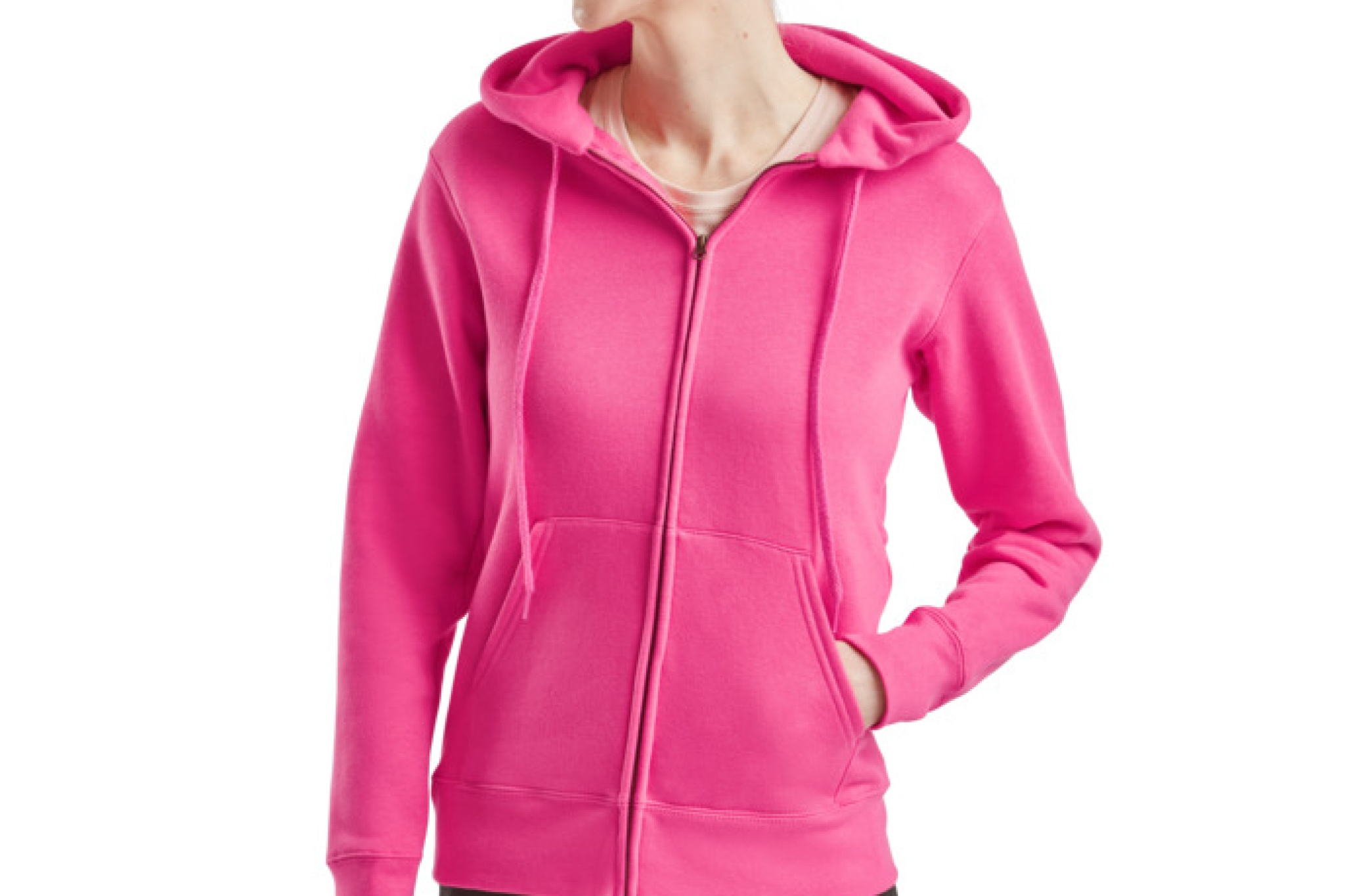 Felpa jacket con cappuccio donna, due tasche anteriori, taglio femminile con cuciture laterali sciancrate