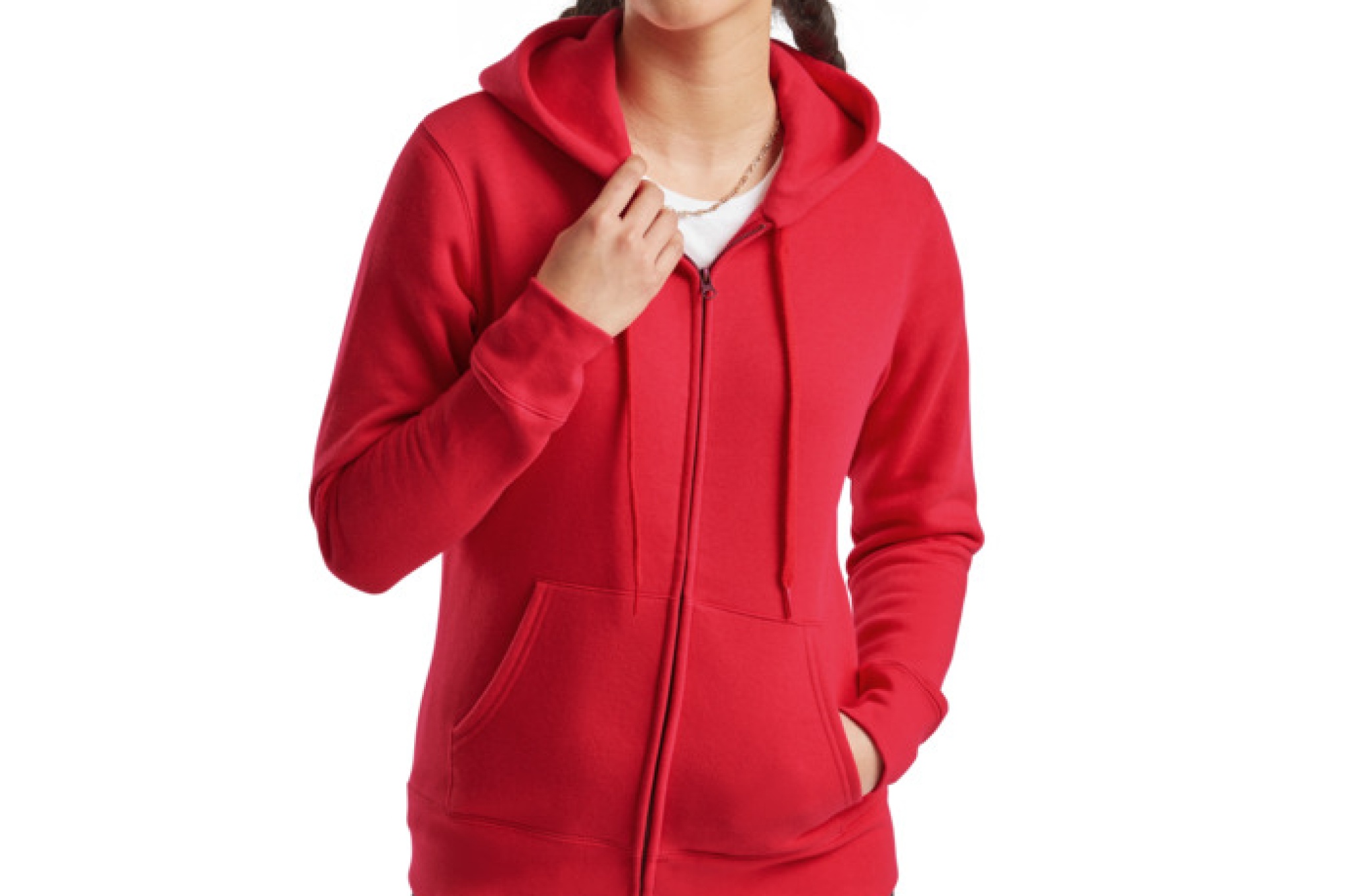Felpa jacket con cappuccio donna, due tasche anteriori, taglio femminile con cuciture laterali sciancrate