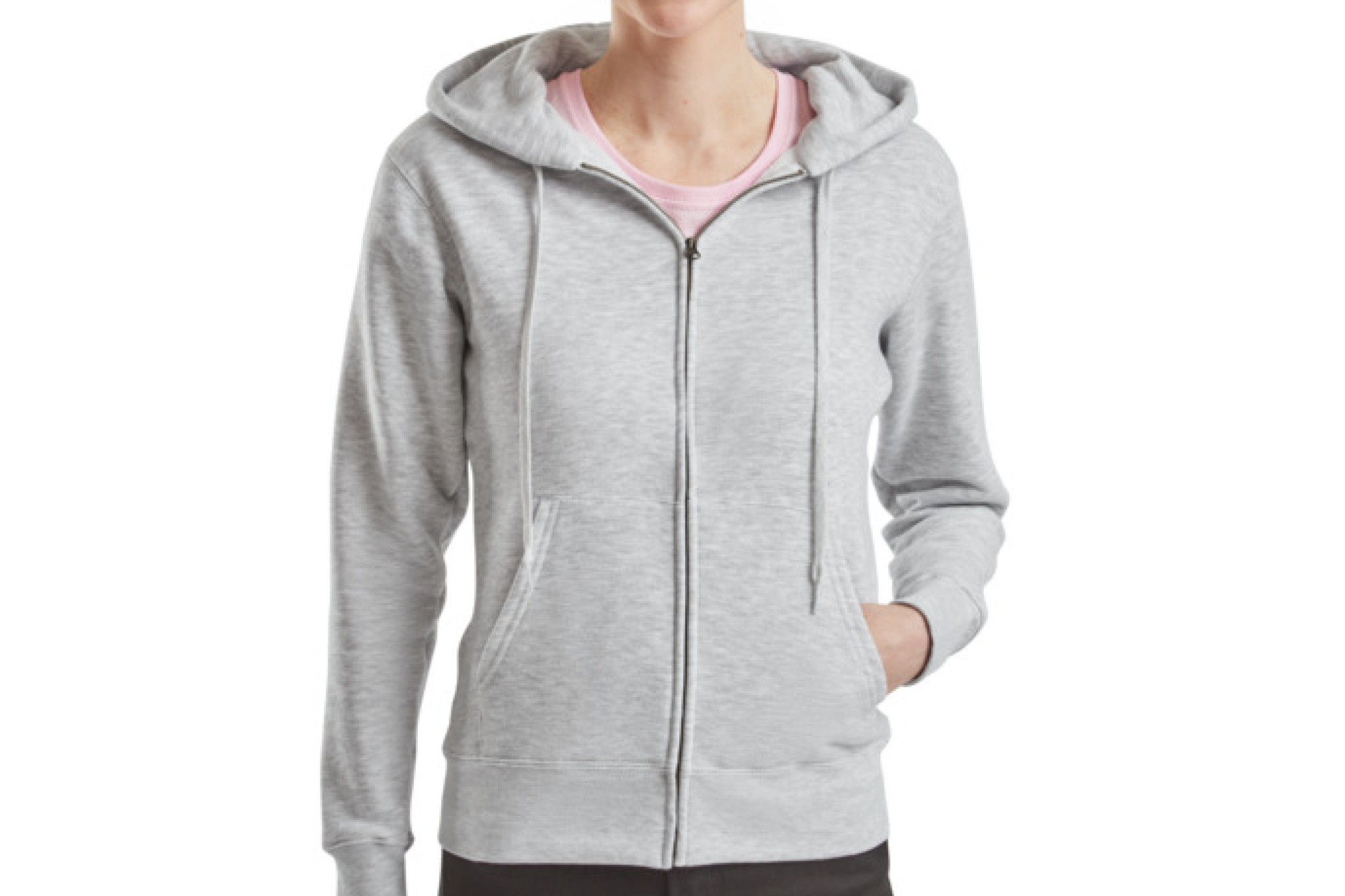 Felpa jacket con cappuccio donna, due tasche anteriori, taglio femminile con cuciture laterali sciancrate