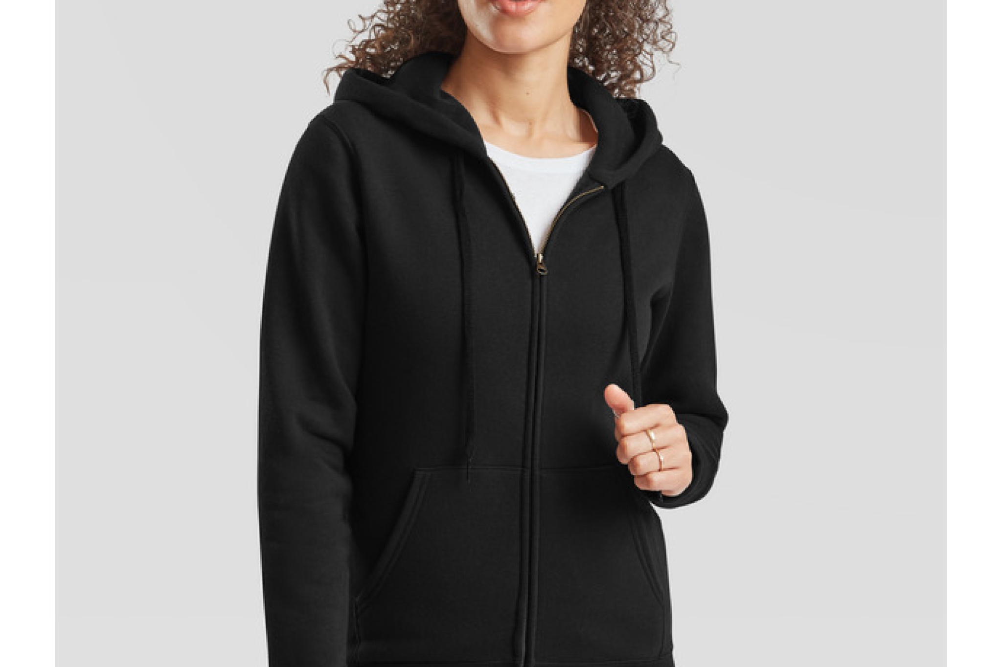 Felpa jacket con cappuccio donna, due tasche anteriori, taglio femminile con cuciture laterali sciancrate