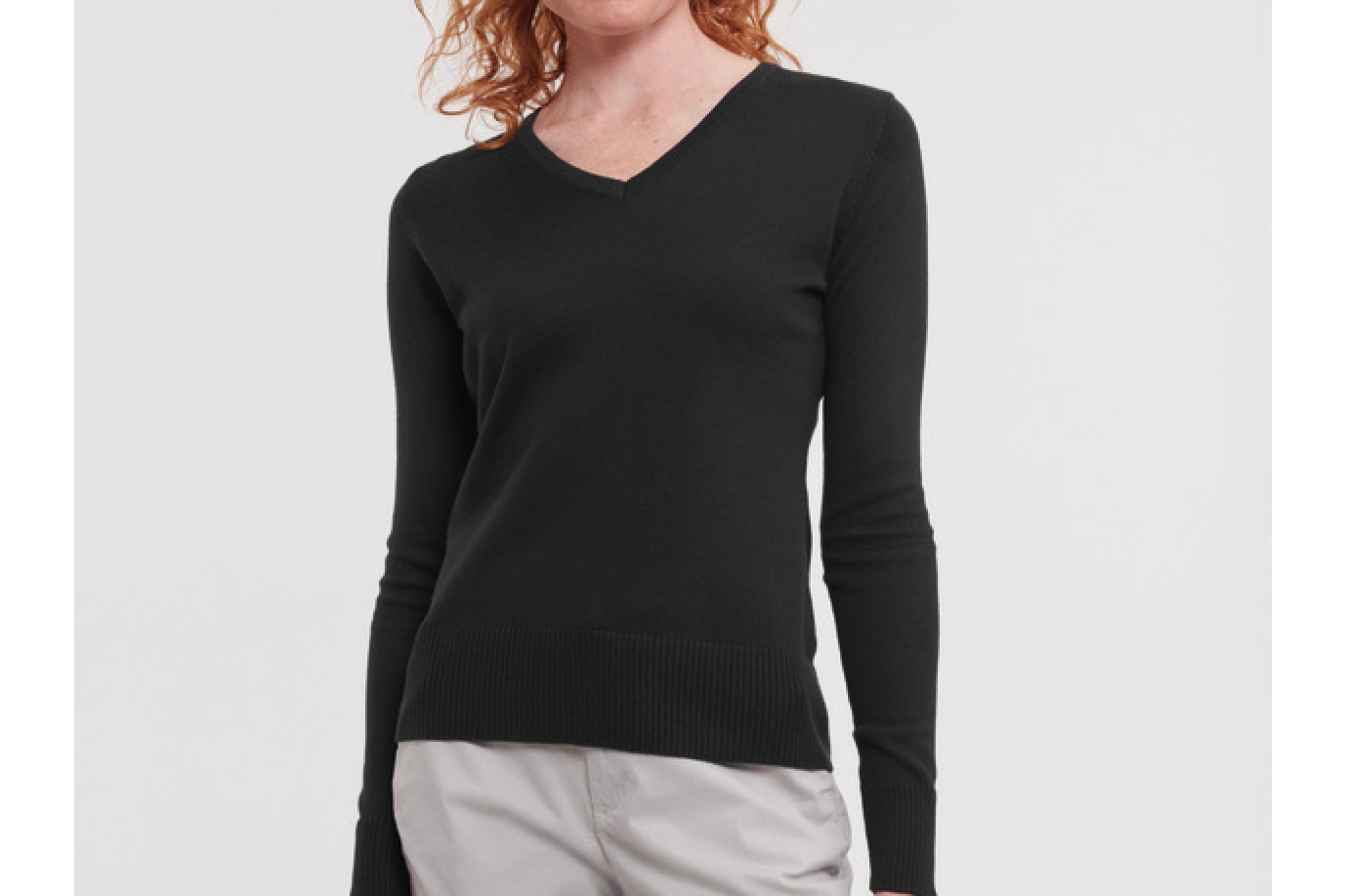 Pullover con Scollo a V Donna, Taglio classico, giromanica aderente