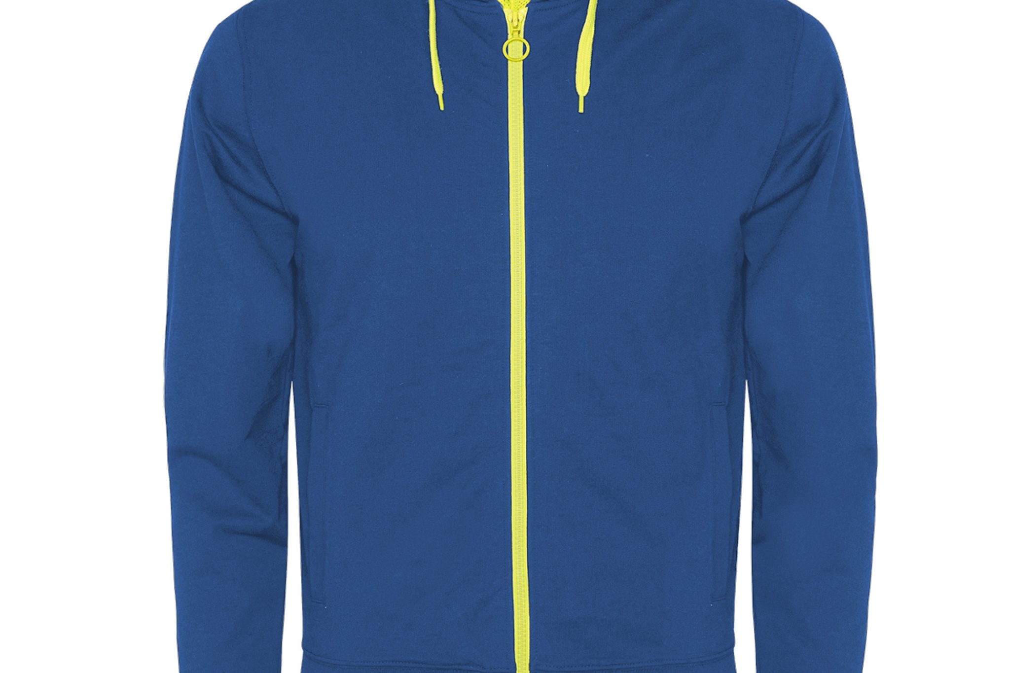 Giacca non felpata con particolari in colore fluorescente. Zip centrale con tiretto ad anello